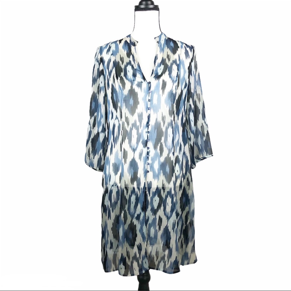 Soft Surroundings blue ikat sheer tunic